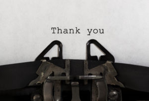 Thank You printed on an old typewriter.