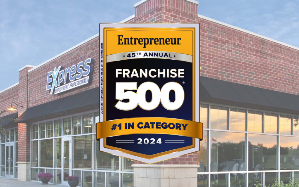 Entrepreneur Franchise 500 #1 in category award superimposed over an exterior Express location image