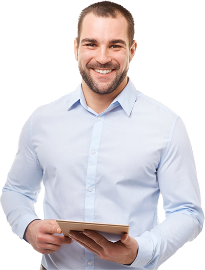 Man smiling with tablet